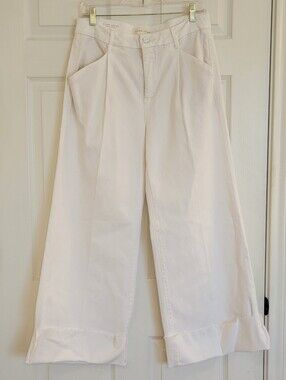 Risen Los Angeles Women’s White Denim High Rise Wide-Leg Cuffed Crop Jeans